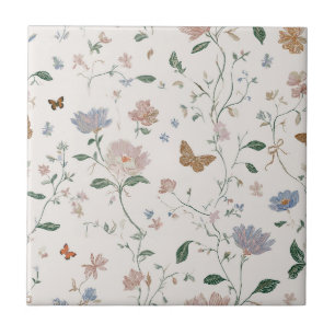 Elegante wilde bloem & vlinder Toile-De-Jouy Tegeltje