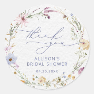 Elegante wilde bloem waterverf bloem bruiloftsdouc ronde sticker