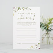 Elegante Wilde Bloem wie ben ik bruids shower spel (Staand voorkant)