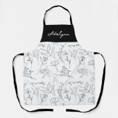 Elegante Wilde Bloem Zwart Wit Aangepaste Naam Schort (Voorkant)