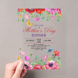 Elegante Wilde Bloem Zwarte Chic Moederdag Diner Acryl Uitnodigingen