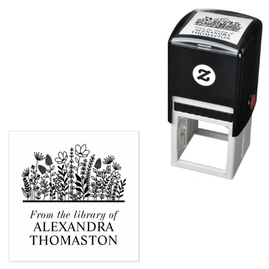 Elegante Wilde Bloemen #2 Bibliotheek Boeknaam Zelfinktende Stempel (In situ)