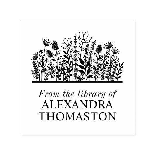 Elegante Wilde Bloemen #2 Bibliotheek Boeknaam Zelfinktende Stempel (Design)