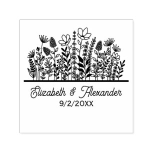 Elegante Wilde Bloemen #2 Huwelijk Koppel Namen Da Zelfinktende Stempel
