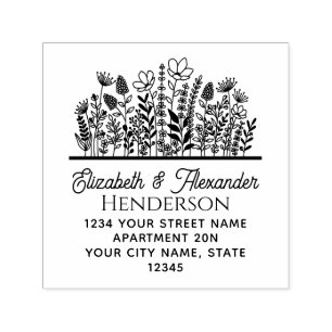 Elegante Wilde Bloemen #2 Naam Retouradres Zelfinktende Stempel