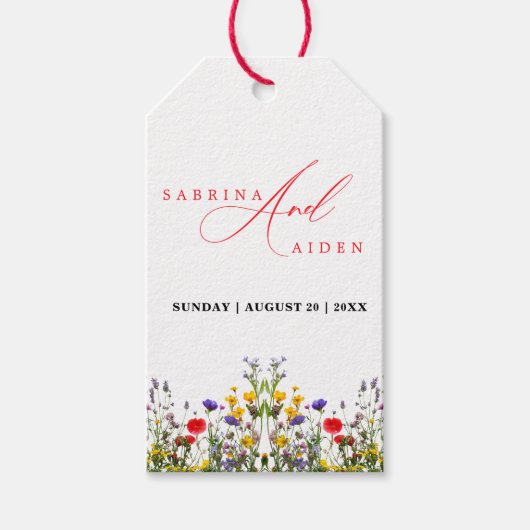 Elegante wilde bloemen bloeiende tuin bruiloft cadeaulabel (Voorkant)