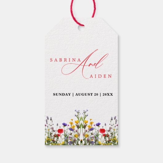 Elegante wilde bloemen bloeiende tuin bruiloft cadeaulabel (Achterkant)