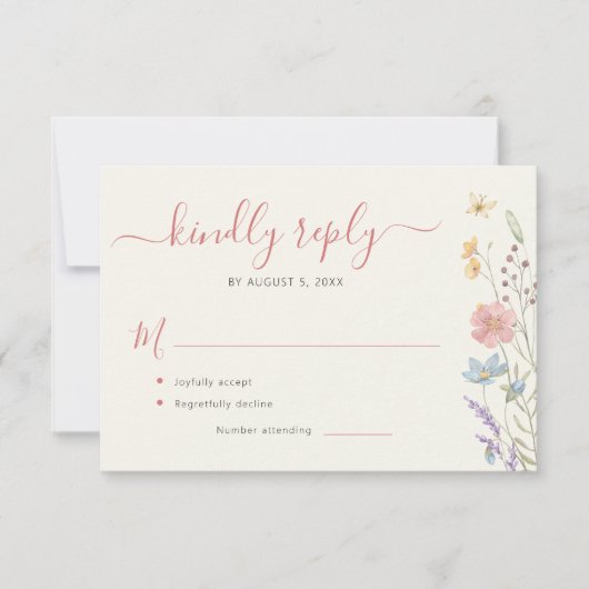 Elegante wilde bloemen bloemenbruiloft RSVP kaartje (Voorkant)