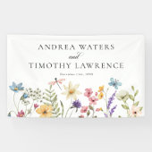 Elegante wilde bloemen | Bloemenbruiloft Spandoek (Horizontaal)