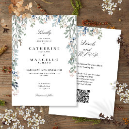 Elegante Wilde Bloemen Bloemencode QR Code Trouwen Kaart