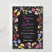 Elegante wilde bloemen bloemenzwarte bruiloft kaart (Voorkant)