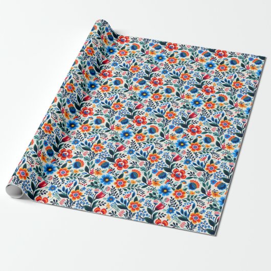 Elegante Wilde Bloemen Botanisch Patroon Cadeaupapier (Uitgerold)
