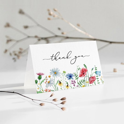Elegante Wilde Bloemen Bruiloft Bedankkaart