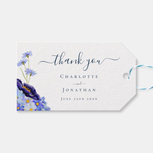 Elegante Wilde Bloemen Bruiloft Bedankt Cadeaulabel (Voorkant (Horizontaal))