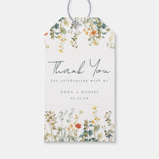 Elegante Wilde Bloemen Bruiloft Cadeaulabel (Voorkant)