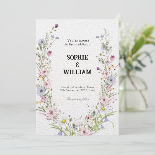 Elegante Wilde Bloemen Bruiloft Collectie Kaart (Staand voorkant)