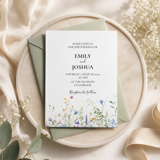 Elegante Wilde Bloemen Bruiloft Kaart