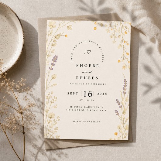 Elegante Wilde Bloemen Bruiloft Kaart