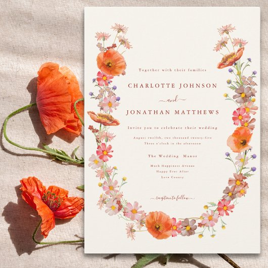 Elegante Wilde Bloemen Bruiloft Kaart