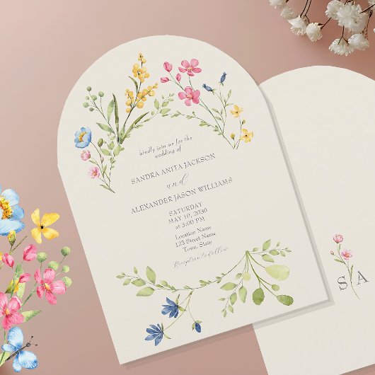 Elegante Wilde Bloemen Bruiloft Kaart