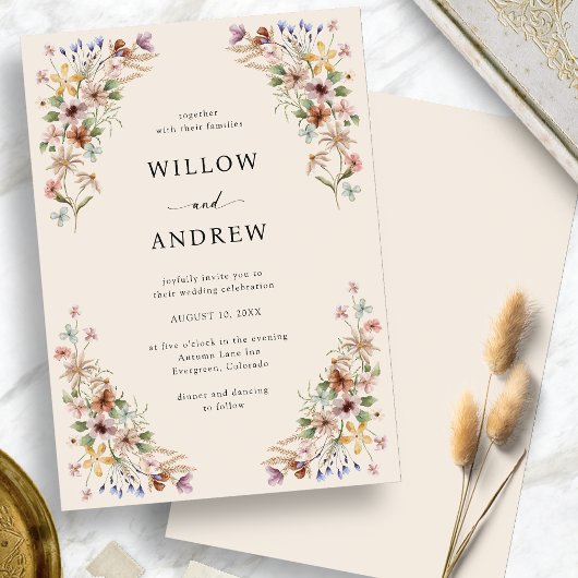 Elegante Wilde Bloemen Bruiloft Kaart