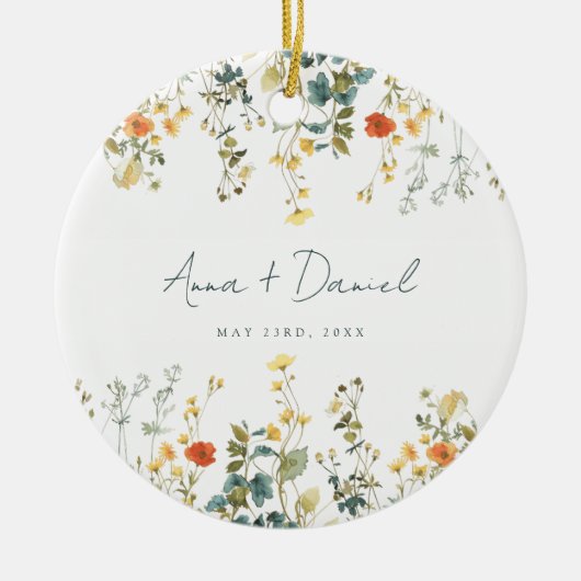 Elegante Wilde Bloemen Bruiloft Keramisch Ornament (Voorkant)