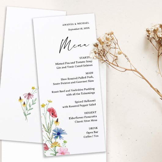 Elegante Wilde Bloemen Bruiloft Menu