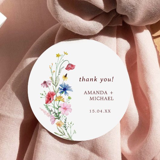 Elegante Wilde Bloemen Bruiloft Ronde Sticker