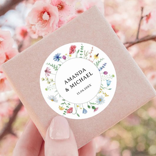 Elegante Wilde Bloemen Bruiloft Ronde Sticker