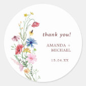 Elegante Wilde Bloemen Bruiloft Ronde Sticker (Voorkant)
