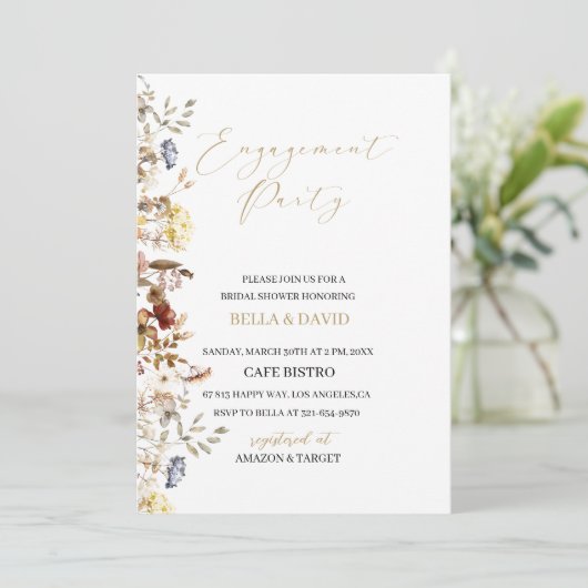 Elegante wilde bloemen bruiloft uitnodiging (Staand voorkant)