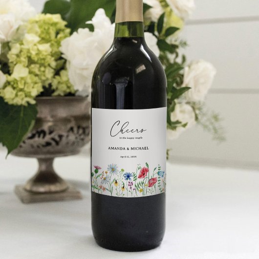 Elegante Wilde Bloemen Bruiloft Wijn Etiket