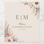 Elegante Wilde Bloemen Bruiloft Wijn Etiket (Enkel label)