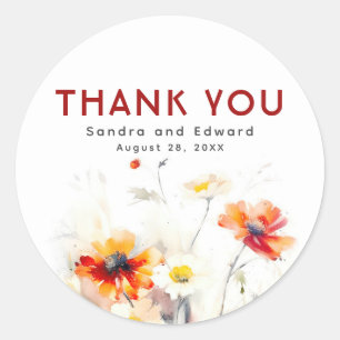Elegante Wilde Bloemen Dank Je Ronde Sticker