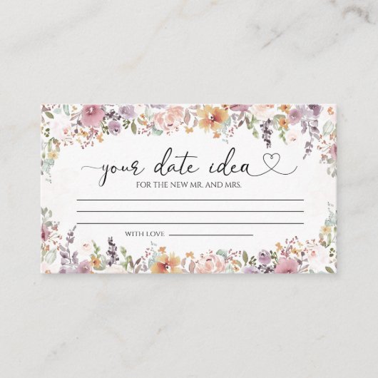 Elegante wilde bloemen Datum nacht ideeën Informatiekaartje (Voorkant)