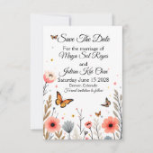 Elegante Wilde Bloemen En Vlinders Save The Date (Voorkant)