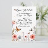 Elegante Wilde Bloemen En Vlinders Save The Date (Staand voorkant)