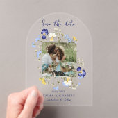 Elegante wilde bloemen foto bruiloft Save the date Acryl Uitnodigingen (Insitu (Draagbaar))