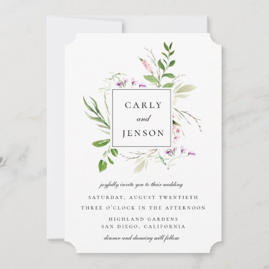 Elegante Wilde Bloemen Frame Bruiloft Kaart (Voorkant)