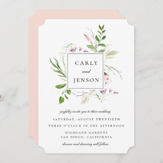 Elegante Wilde Bloemen Frame Bruiloft Kaart (Voorkant / Achterkant)