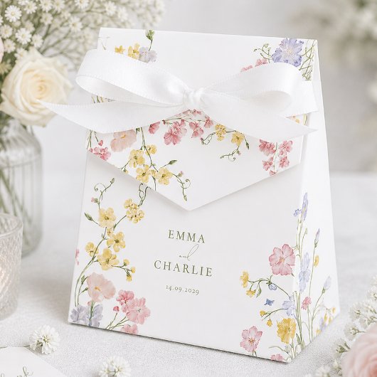 Elegante Wilde Bloemen Groene Script Bruiloft Bedankdoosjes