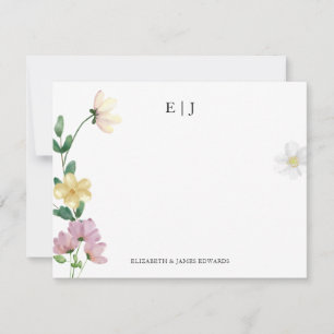 Elegante Wilde Bloemen Koppel Initiaal Bloem Notitiekaartje