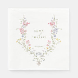 Elegante Wilde Bloemen Kuif Groen Script Trouwdag Servet