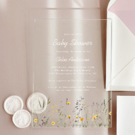 Elegante wilde bloemen lente baby shower doorzicht acryl uitnodigingen