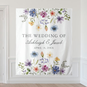 Elegante wilde bloemen lente trouwfoto booth wandkleed