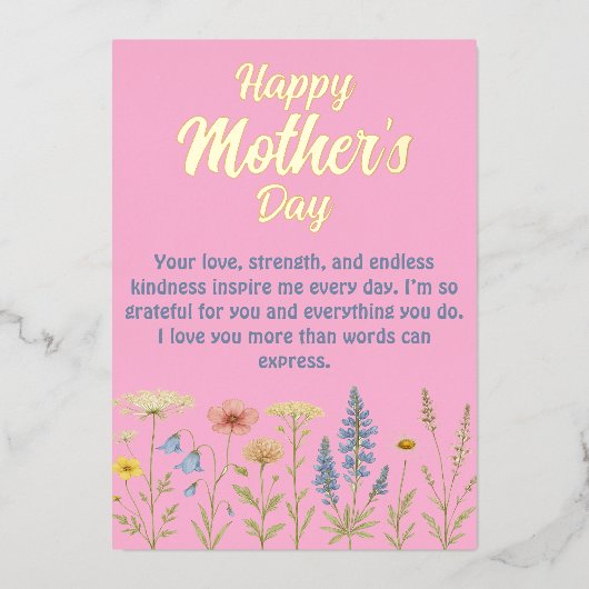 Elegante wilde bloemen Moederdag Folie Feestdagenkaart (Voorkant)