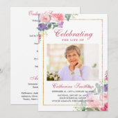 Elegante Wilde Bloemen Printbare Uitvaartprogramma Aankondiging (Voorkant / Achterkant)