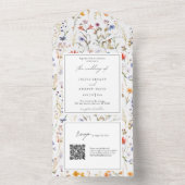 Elegante wilde bloemen RSVP QR code bruiloft All In One Uitnodiging (Binnen)