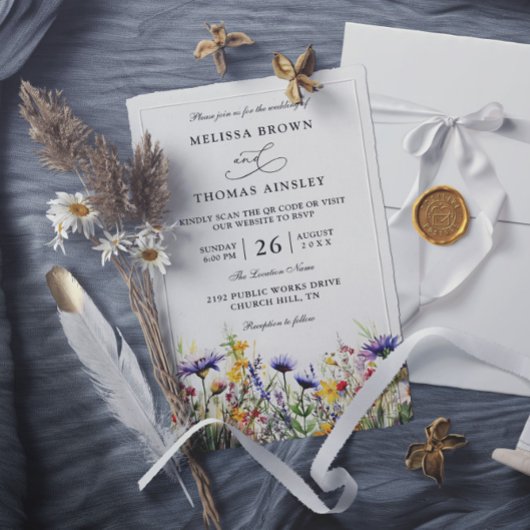 Elegante Wilde Bloemen Rustieke Budget QR Code Huw Kaart