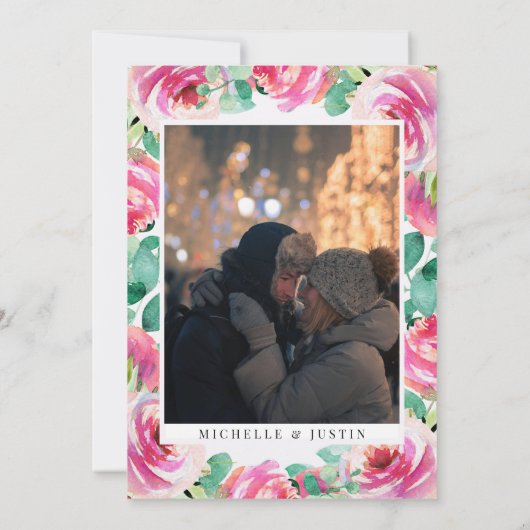 Elegante wilde bloemen | Rustieke foto bruiloft Kaart (Achterkant)